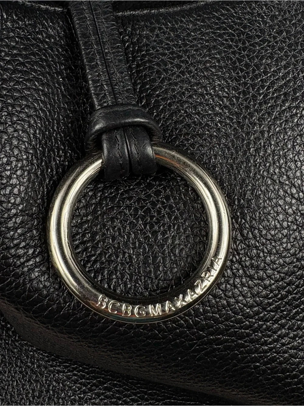 BCBGMAXAZRIA Black Pebbled Leather Hobo Bag Whipstitch Vintage